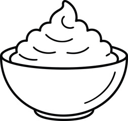 Creamy mashed potatoes in a bowl line art vector illustration