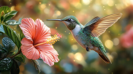 Naklejka premium Hummingbird Hovering with Delicate Artistic Detail