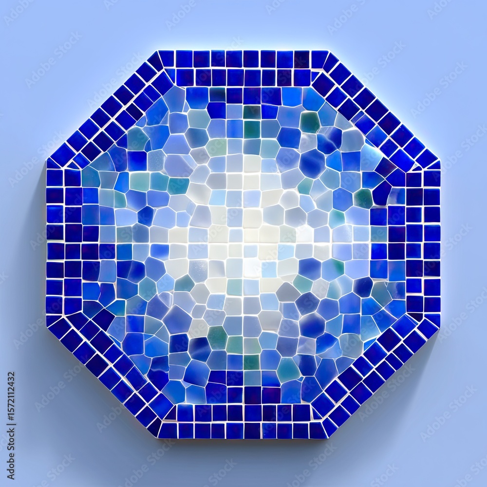 Poster blue octagonal mosaic tile pattern with repeating stars and squares