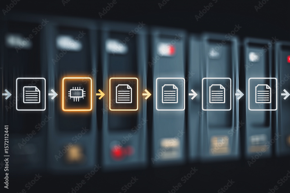 Poster digital data flow: illustrating the seamless and secure transfer of data through a network of server
