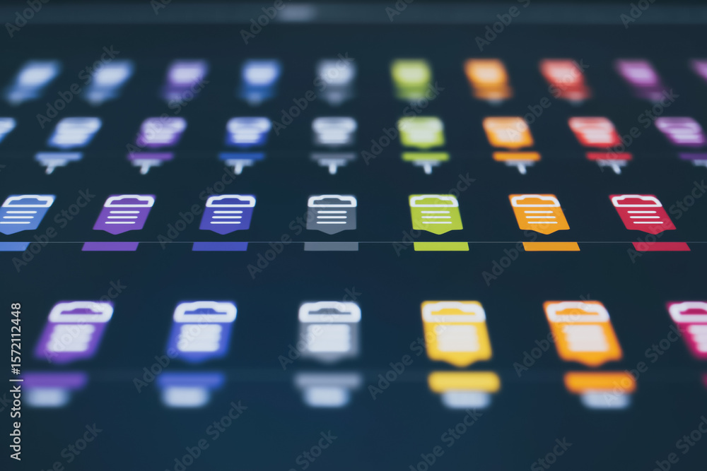 Fototapete modern interface icon array: a close-up shot features a sleek digital screen filled with a meticulou