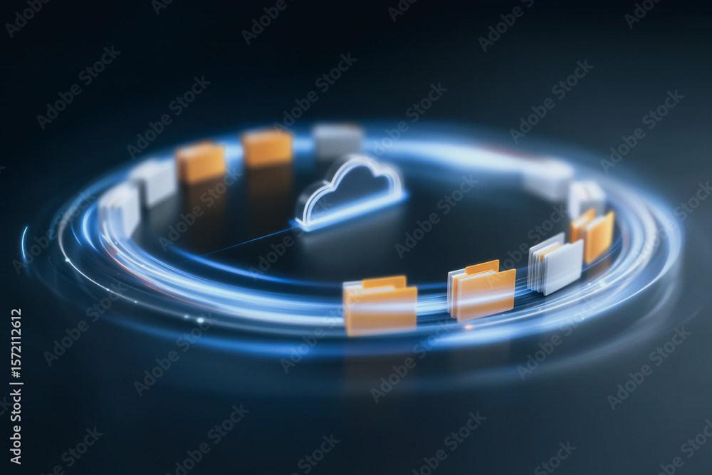 Poster cloud data transfer: a captivating image of digital data gracefully moving through the cloud, symbol
