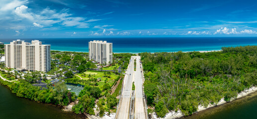 Drone view of Boca Raton, Florida with city