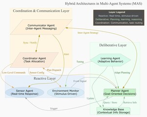 Hybrid Multi-Agent System Architecture Diagram – Reactive, Deliberative, and Coordinated AI Agents for Smart Automation