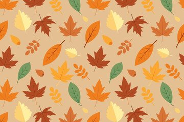 Fototapeta premium Seamless pattern with autumn yellow, brown and orange leaves.