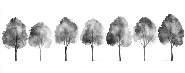 Monochrome watercolor trees.