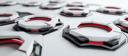 Abstract geometric shapes, white and red.