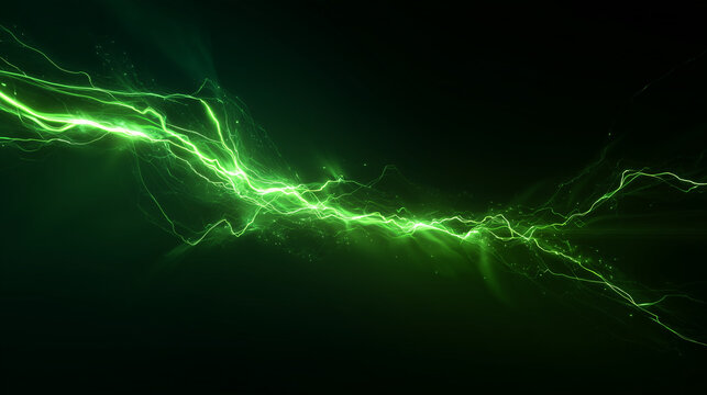 Green flashing, Intense green lightning strike across dark powerful electrical discharge background