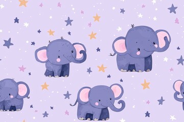 Elephant pattern with stars background