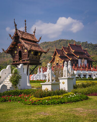 The Royal Flora Ratchaphruek Park. The Grand Pavilion at Hor Kam Luang Temple Chiang Mai in northern Thailand.  Attraction, Popular, Tourist destination.