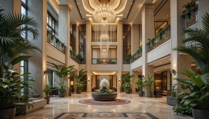 Grand Hotel Lobby: Opulent Elegance and Tranquil Atmosphere