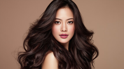 Fototapeta premium Beautiful woman with shiny hair blowing in the wind. 風になびく艶やかな髪の美しい女性