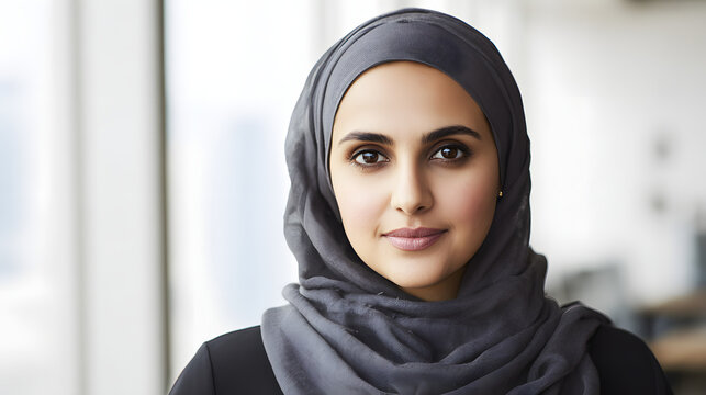 Young Arab businesswoman smiling with confidence, representing modern professionalism and self-assurance.