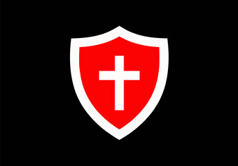 Obraz premium Red Cross Protection Shield Symbol