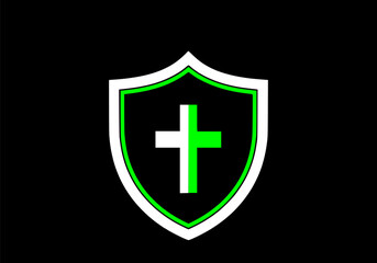 Fototapeta premium Green Cross Shield Protection Symbol