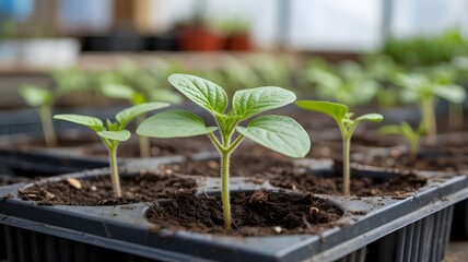 Young Green Seedling Growing in Pot – Indoor Plant Nursery and Sustainable Agriculture Concept