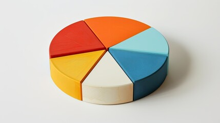 Obraz premium A colorful pie chart made of six different segments on a white surface in a studio setting