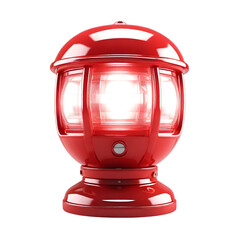 Red Illuminated Retro Futuristic Beacon Light, Chrome Accents, Dramatic Lighting, Isolated Black Background