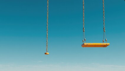 Empty swings against a vibrant blue sky