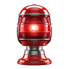 Red Illuminated Retro Futuristic Beacon Light, Chrome Accents, Dramatic Lighting, Isolated Black Background, 3D Render