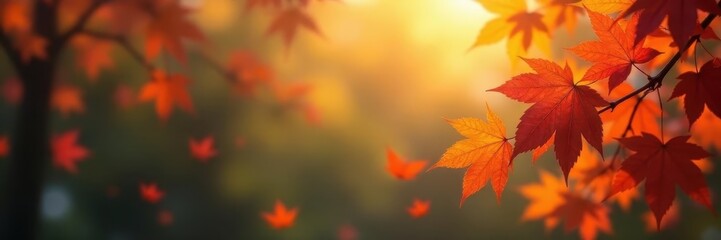Fototapeta premium Russet and amber leaves drift in gentle breeze, design, park