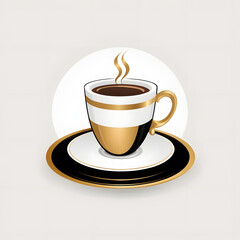 Fototapeta premium Artistic Coffee Logo with Flowing Steam and Elegant Gold and Black Tones