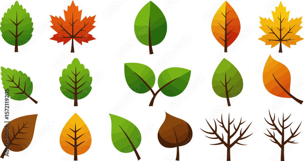 Poster vector autumn leaves illustration set with maple leaves and tree branches graphic design element
