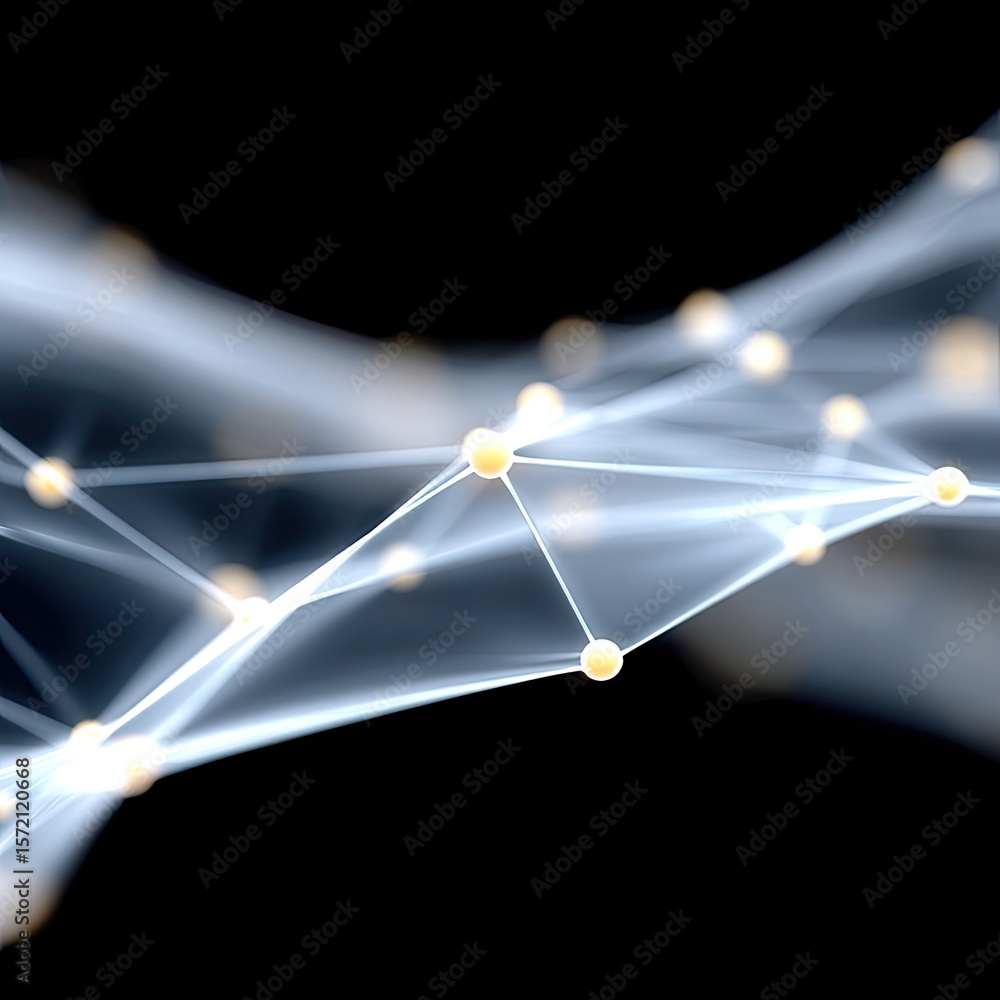 Poster abstract blue network connection with glowing nodes