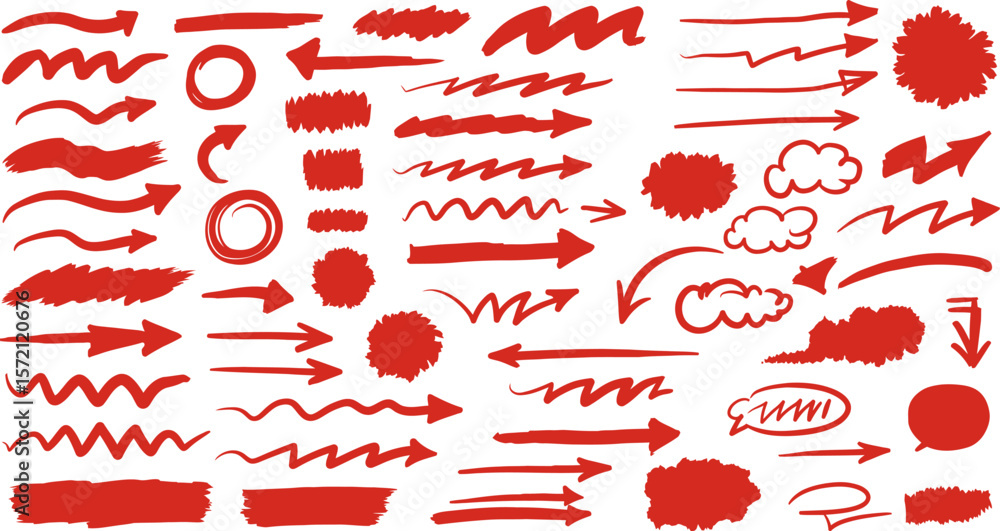 Poster red hand drawn arrows doodle vector set sketch design elements direction pointers infographic symbol