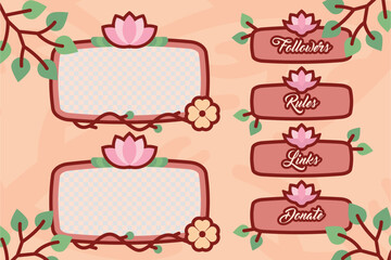 Cute Twitch Panel Set with Floral Design Followers Rules Links Overlay for girls Streamers