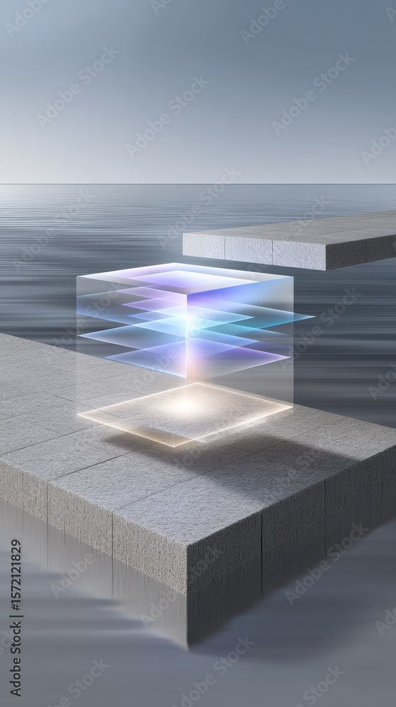 Poster holographic data cube pipeline schematic on grey platform