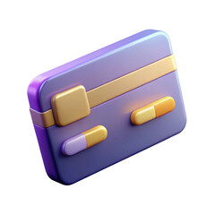 3d render of a purple and gold credit card icon isolated on transparent background