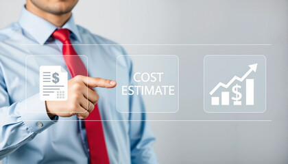 Cost estimate and annual income. Project cost estimation, calculate budget or resources to finish work, financial plan, invoice or tax, expense or loan concept