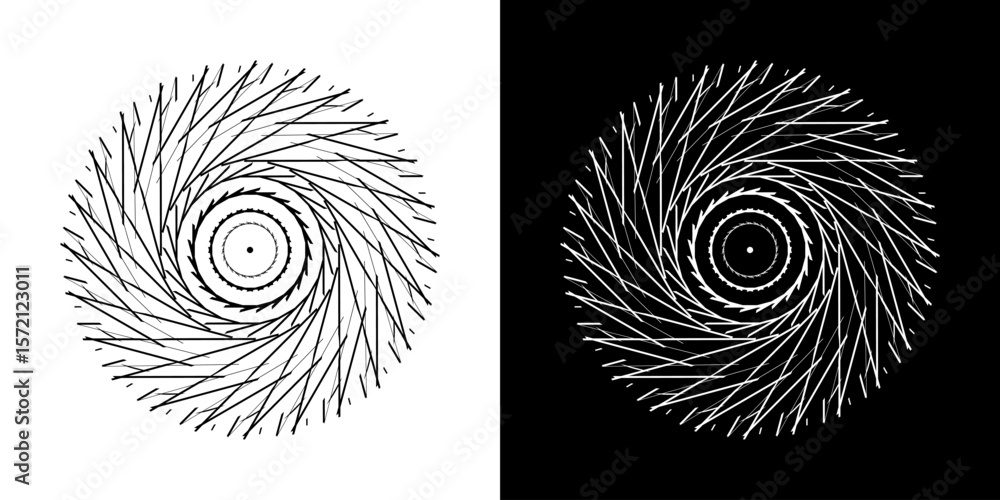 Fototapete abstract background with line pattern forming circle. spiral art design as logo or icon. black lines