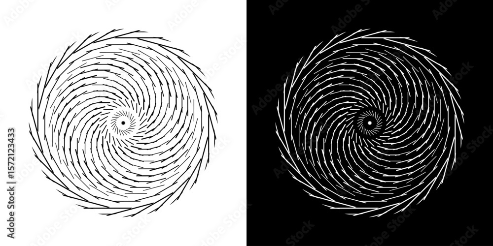 Poster abstract background with line pattern forming circle. spiral art design as logo or icon. black lines