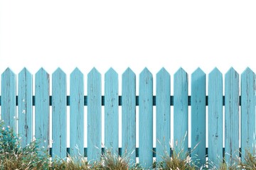 Light teal wooden fence with grass