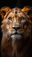 Fototapeta premium Powerful Lion at Rest in Warm Golden Light of the Savannah