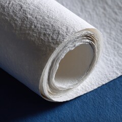 Rolled white paper on dark blue surface