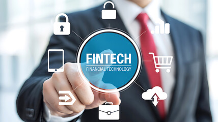 Man touching fintech financial technology digital interface