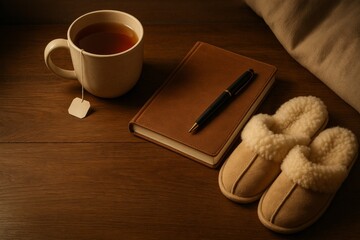  Cozy Evening Setup with Tea and Slippers