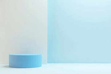 Minimalist blue product display podium for presentation and showcase of products and advertising items 