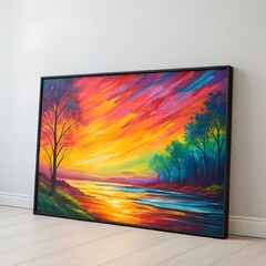 Naklejka premium Vibrant Neon Abstract Oil Painting with Expressive Brushwork