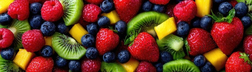 Obraz premium Fruit combo concept. Vibrant assortment of fresh fruits including berries and kiwi.