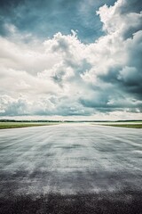Empty Asphalt Road Panorama Grey Tarmac Cloudy Sky