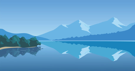 Landscape mountain and lake, beautiful nature blue lake and mountains
