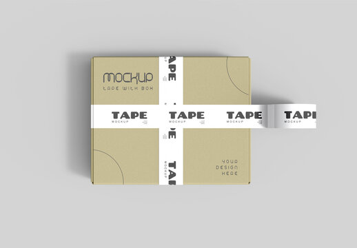 Cardboard Box Packaging Mockup with Tape