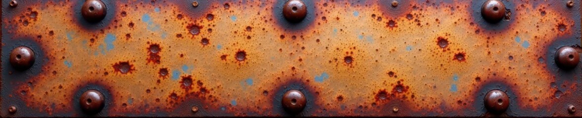 Obraz premium Weathered steel plate, rivets showing, deep rust texture, pattern, oxidized