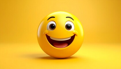 Fototapeta premium Happy Grinning Face Emoji on Yellow Background