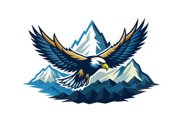 Obraz premium Majestic eagle soaring over snowy mountains vector illustration isolated on a white background