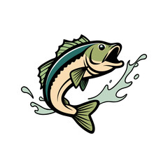 Jumping bass fish vector art fishing sport nature aquatic life wildlife outdoors vector illustration isolated on a white background